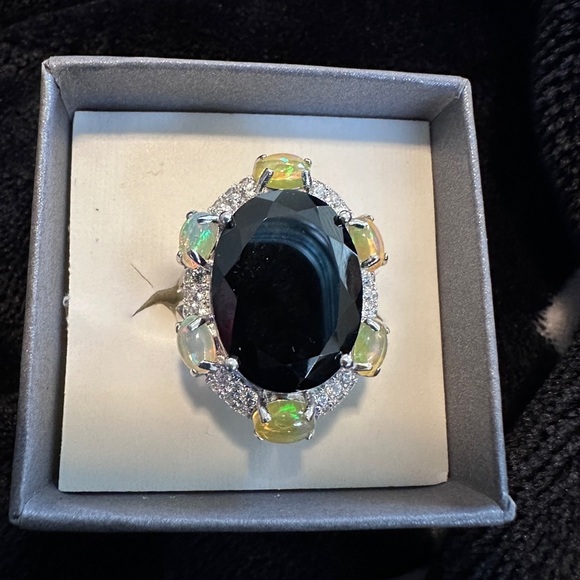 Black Spinel, Ethiopian Opal and White Zircon Ring by Colleen Lopez - Picture 6 of 12